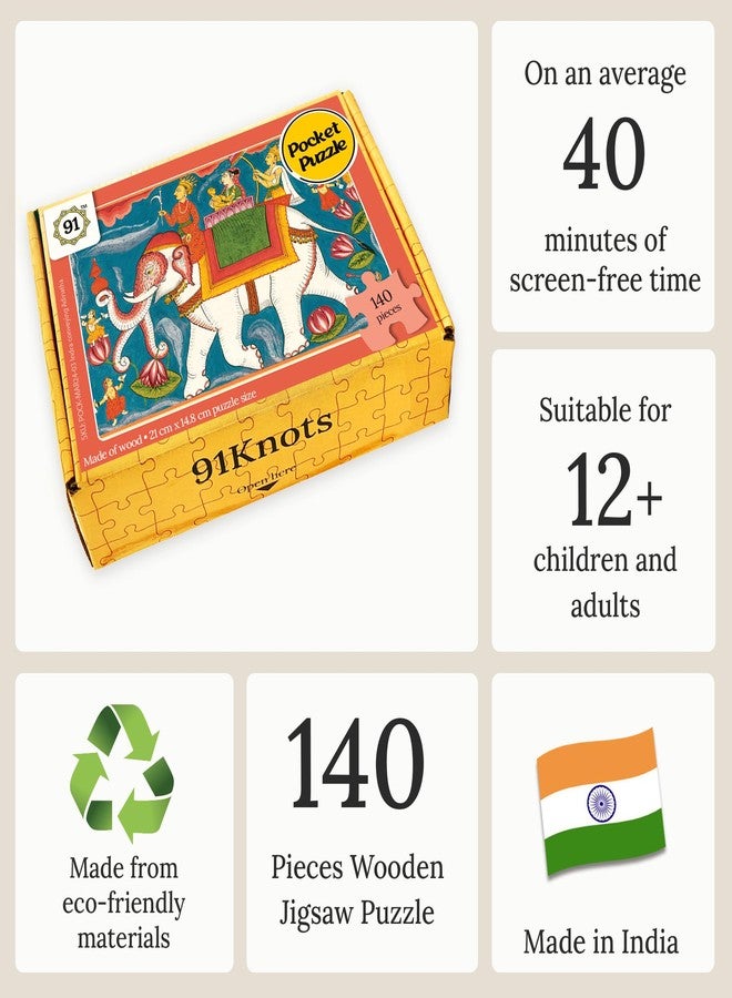 91Knots-Indra's Airavata-Divine Elephant Wooden Jigsaw Puzzle (140 Pieces) for Adults and Kids-Beautiful Indian Artwork Puzzle | New Year Gifts | Brain Booster Games & Toys for Above 5+ Years - Image 3